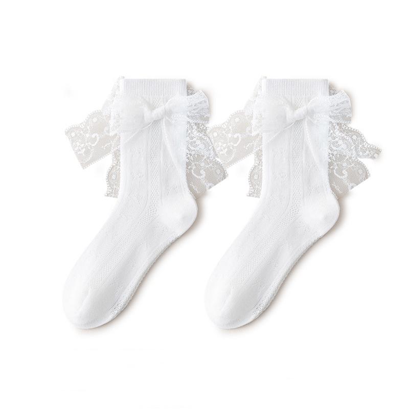 

Белые милые носки с бантом для малыша летние тонкие сетчатые дышащие детские носки средней длины для девочки носки принцессы Лолиты XL(9-12y)