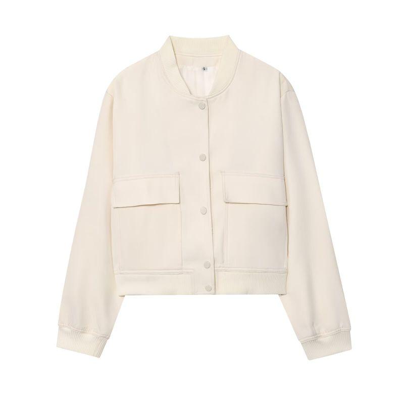 Araltay New Arrival Women's Clothing Fashion Style Fashion All-Match Casual Style round Neck Thread Double Pocket Jacket Outwear