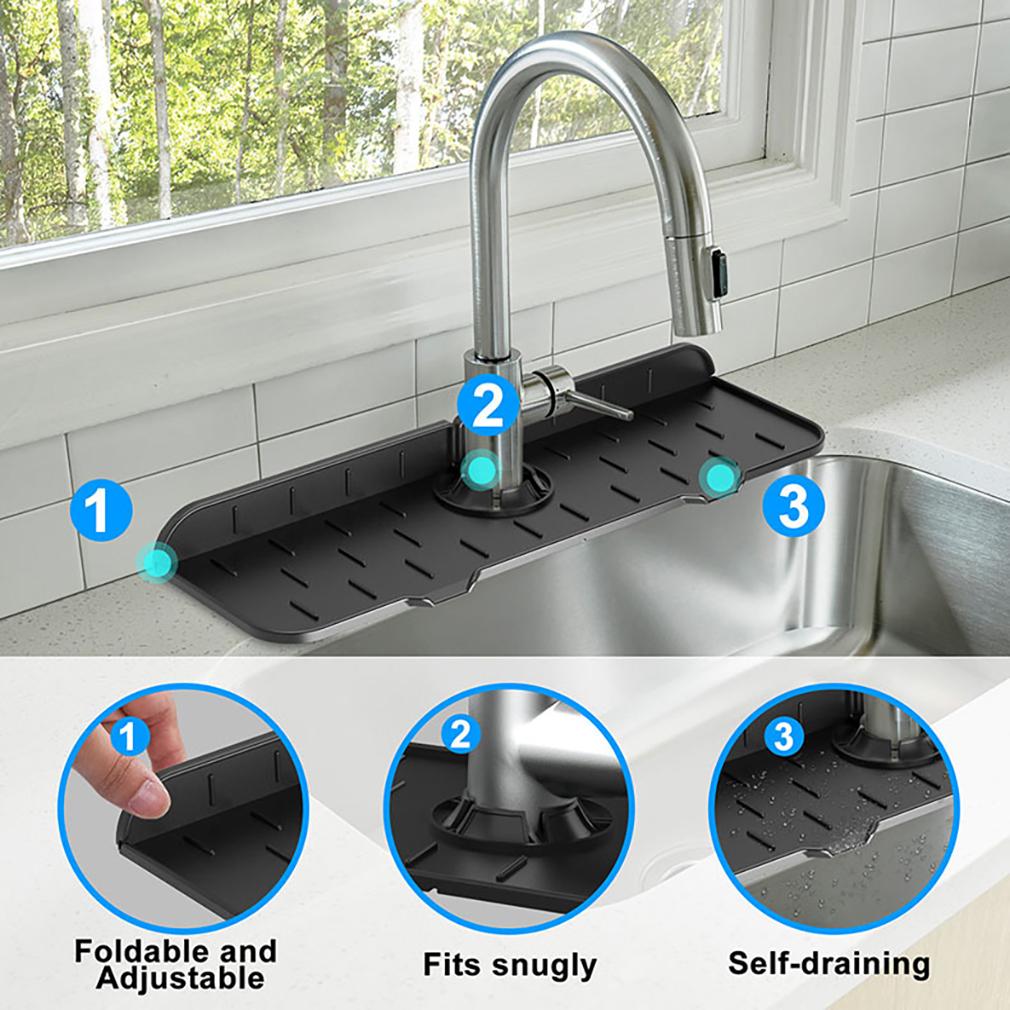 Kitchen Faucet Absorbent Mat Sink Splash Guard Silicone Faucet Splash Catcher Countertop Protector For Bathroom Kitchen Gadgets