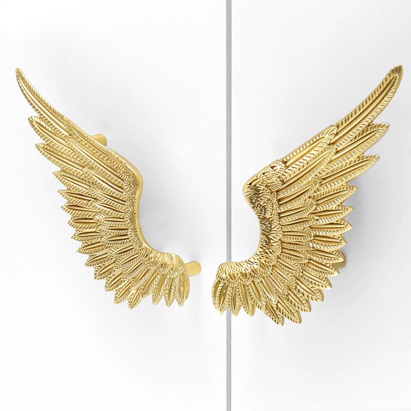 Solid Brass Angel Wings Wardrobe Handles | Gold Plated Matte Finish | Nordic Style Cabinet Knobs | High-Grade Creative Hardware