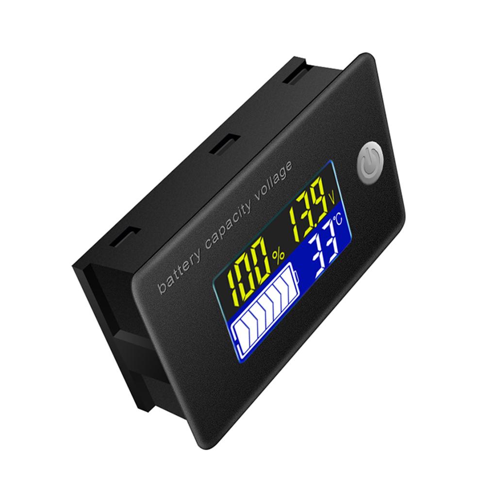 Battery Capacity Voltage Meter with Alarm & External Temperature Sensor Temperature Monitor Lithium Battery Gauge Meter