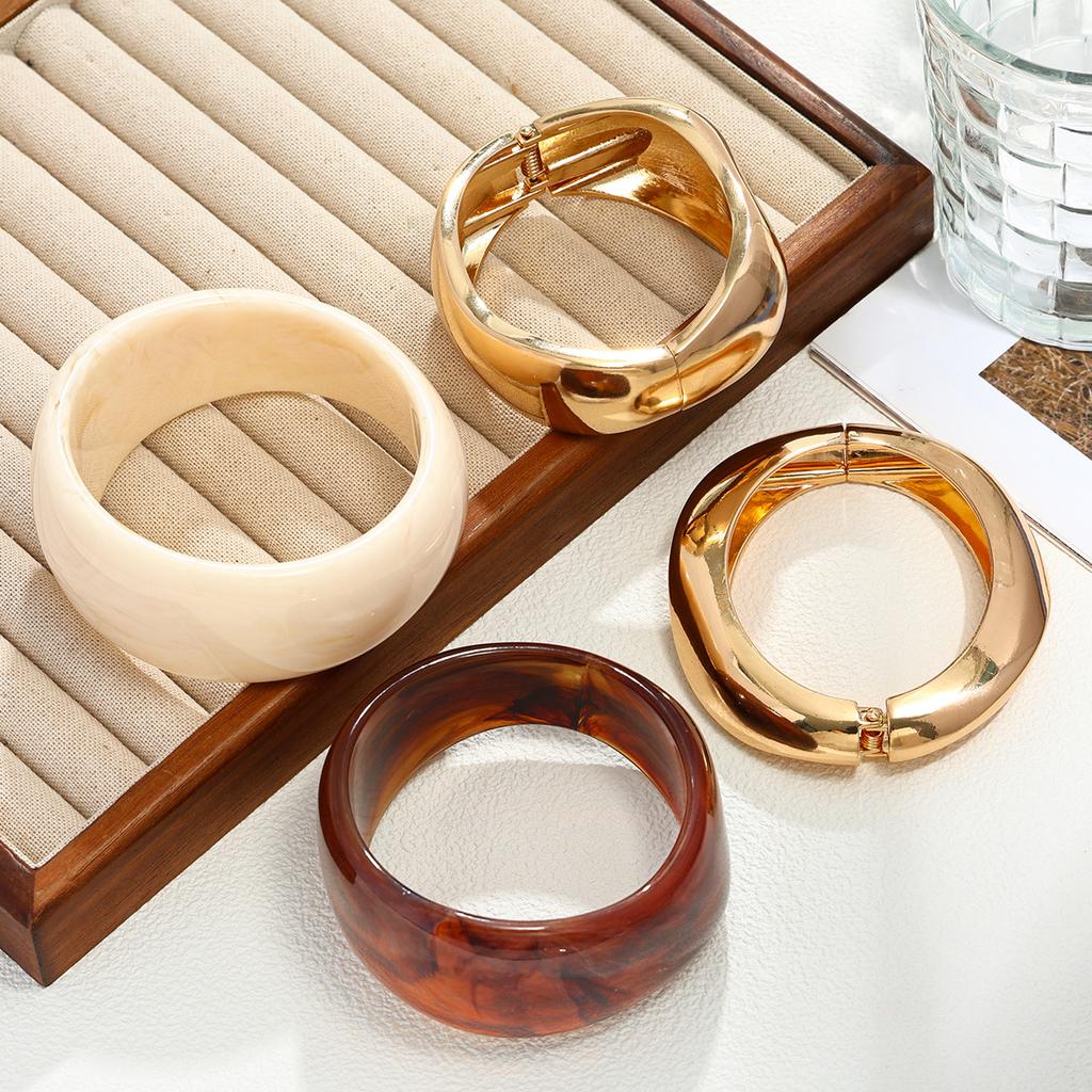 Popular Bracelet Retro Hong Kong Style Smudged Stone Pattern Wide Edge Jewelry Metal Light-sensitive Hand