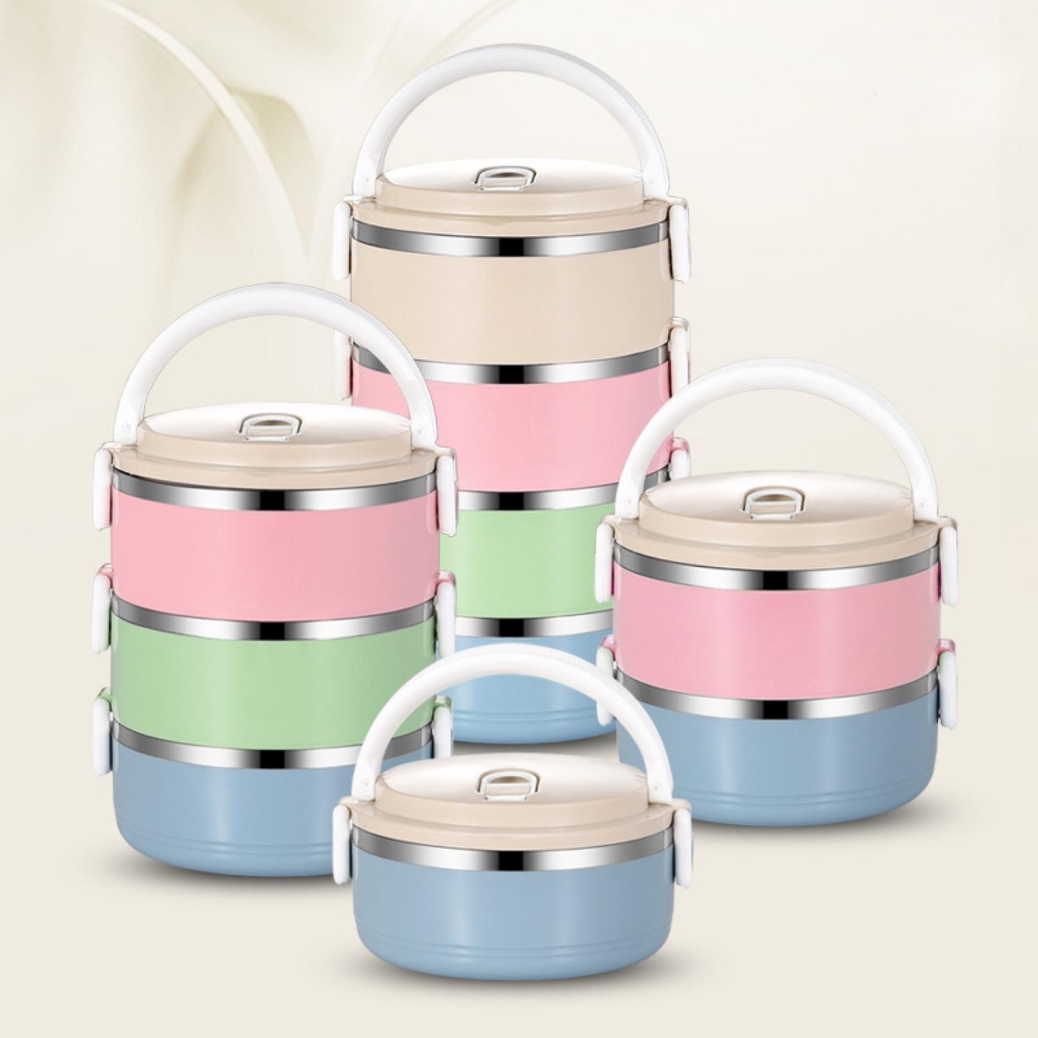 

1 шт. Штабелируемый ланч-бокс из нержавеющей стали с ручками, портативный, герметичный, без содержания бисфенола А, для работы и пикника для взрослых 4 Layers/2800ML разноцветный