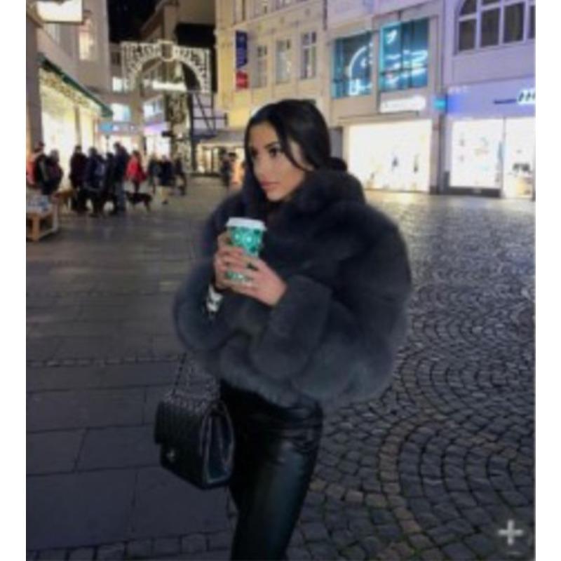 Pelz Herbst und Winter Kunstpelz Thermische Kapuzen-Pelzjacke Damen