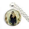 Virgin Mary and Baby Jesus Christian Catholicism Jewelry Necklace Blessed Mother Religious Art Glass Cabochon Dome Pendant Gift