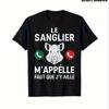 MenS Wild Boar Hunting Graphic TShirt French Text Phone Design Soft Comfortable Casual Short Sleeve Tee AllSeason Classic Fit