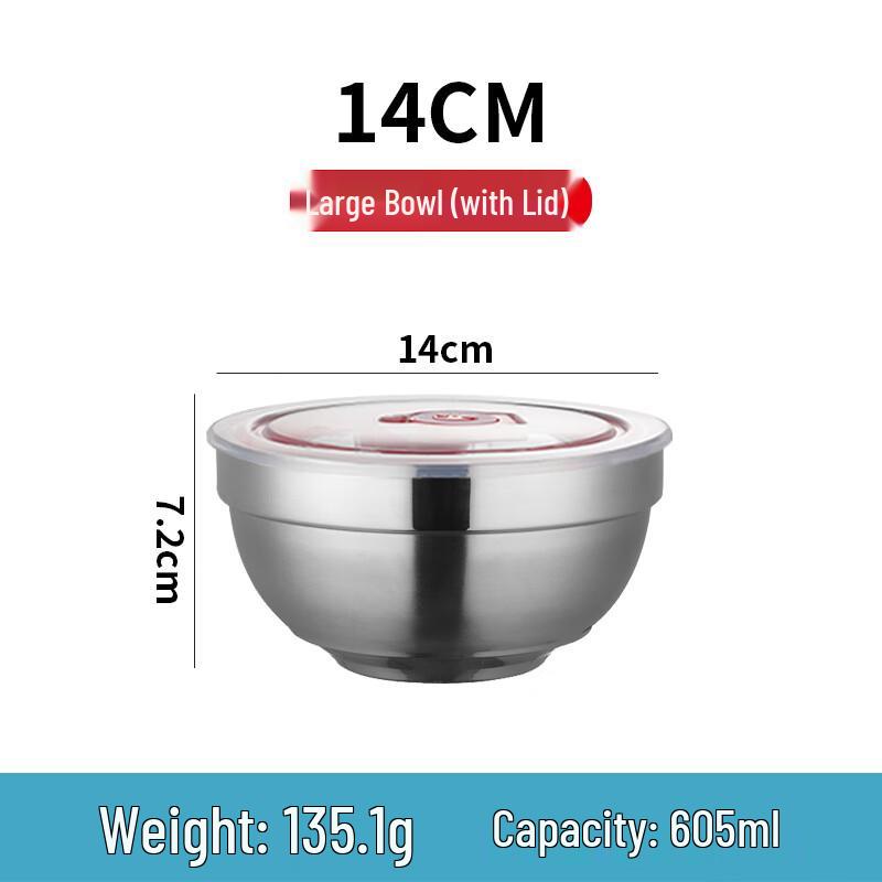 Qianxing 304 Stainless Steel Insulated Bowls with Lids (5-Pack, 14cm)