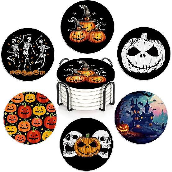 Drink Coasters Set of 6 with Holder, Cute Cats Absorbent Ceramic Coasters with Cork Base,Fit All Cups,Great Gift for Housewarming,Room