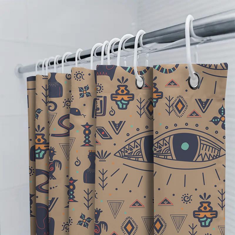 Trendy Bohemian Bathroom Decor Shower Curtain With Eye Design For Home Decoration Black/Beige Colorway (72X84 Inches)