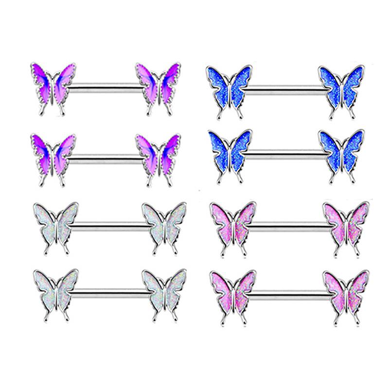 Enamel Butterfly Nipple Barbell Bar Stainless Steel Piercing Ring Body Jewelry