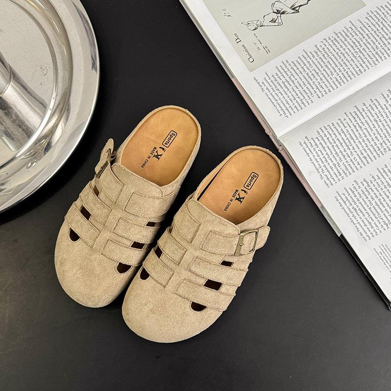 

Шлепанцы Boken на толстой подошве для женской уличной обуви 2025 весна новые мягкие на мягкой подошве новые баотоу полушлепанцы ретро шлепанцы трендовые 38 хаки