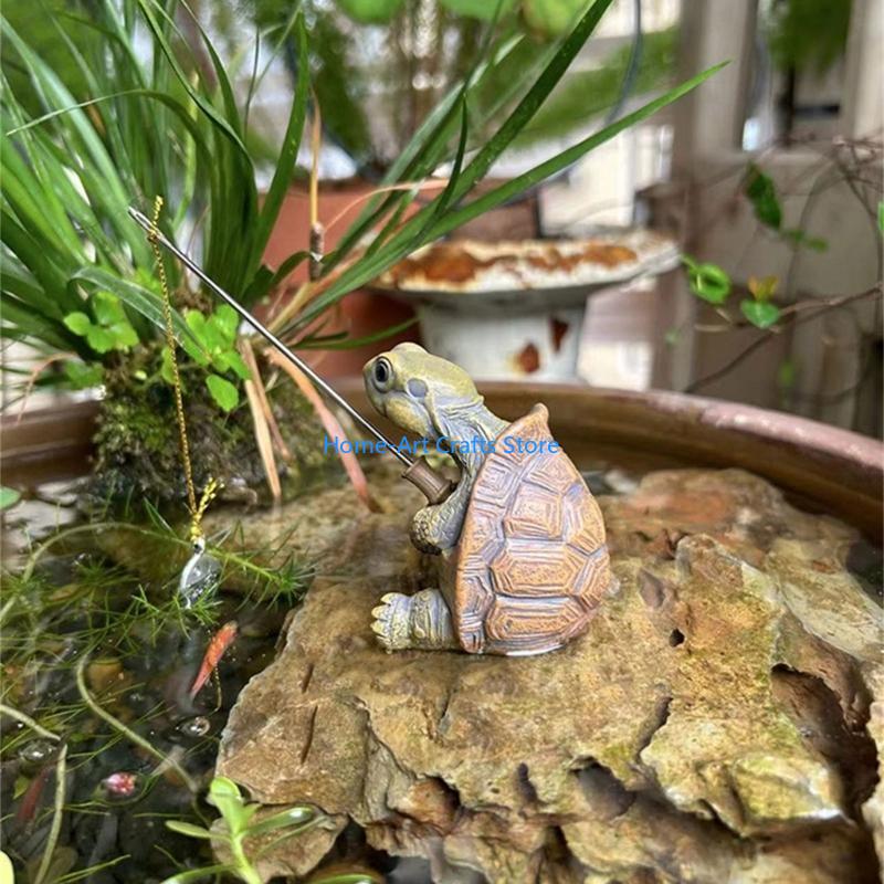 Y3NA Garden Fishing Turtles Statues Resin Animal Figurines Garden Decors Centrepieces