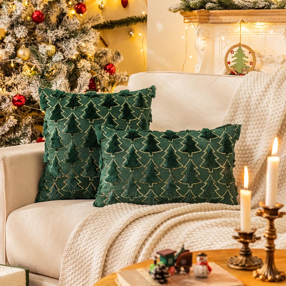 Christmas Sequins Plush Pillow Cover Festive Christmas Tree Embroidery Pillow Cover Living Room Sofa Cushion Cover Festive Ornament 45 * 45cm without core