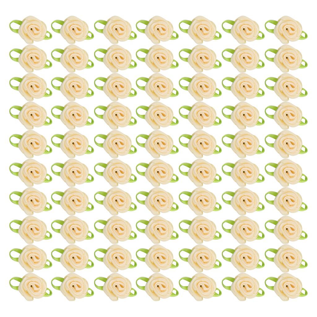 450Pcs Mini Ribbon Rose Decoration Bow Flower with Leaf Ornament for DIY Sewing CraftingBeige