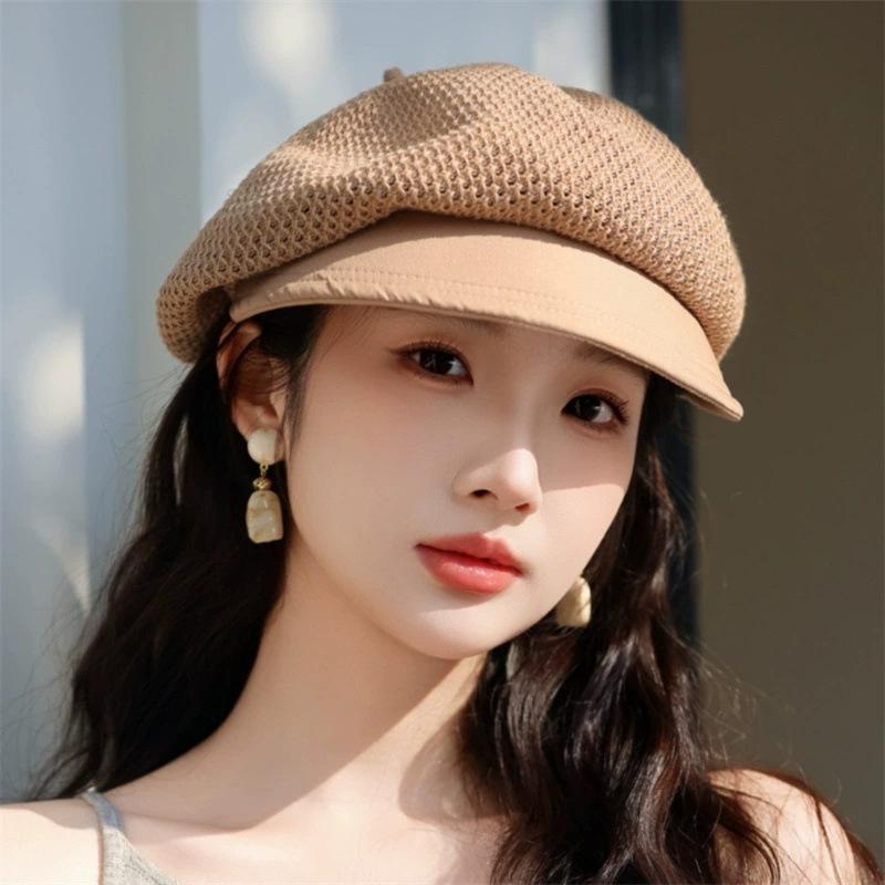 Ricygvm Summer Mesh Berets For Women Hollow Breathable Octagonal Cap Art Retro Pumpkin Hat Trendy Fashionable Girls Sun Protection Visors