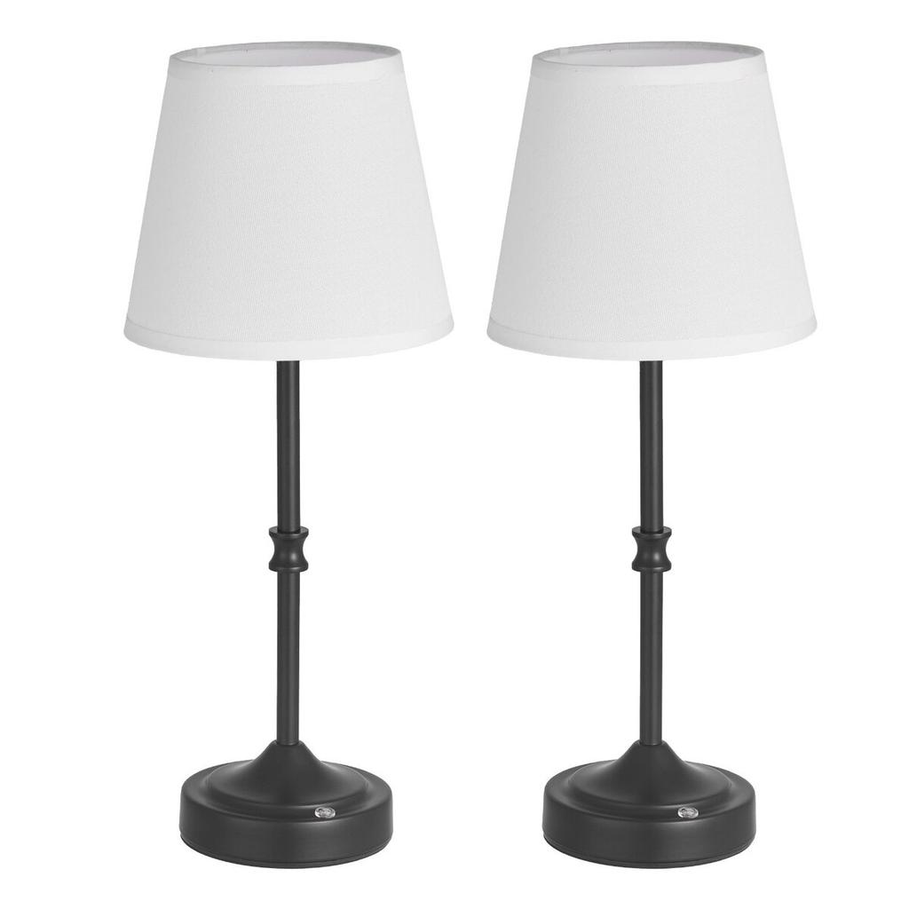 Cordless Table Lamp 2PCS Rechargeable Battery Desk Lamp Fabric Shade Black