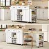 Kitchen island with pull-out worktop, 136(223)x50x93cm mobile kitchen island with 3 drawers, wine rack, socket with USB and 7 casters, white/oak