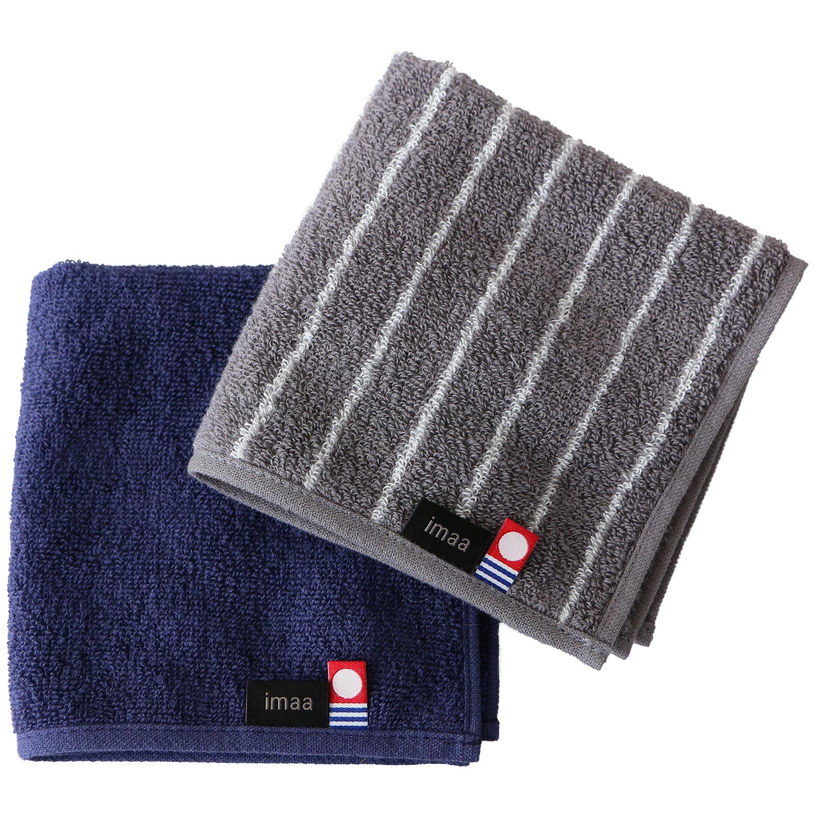 

imaa Imabari Towel Certified Hand Set of Made in 05 R Navy x P Gray Towel/Handkerchief 2, Japan, 100% Cotton,