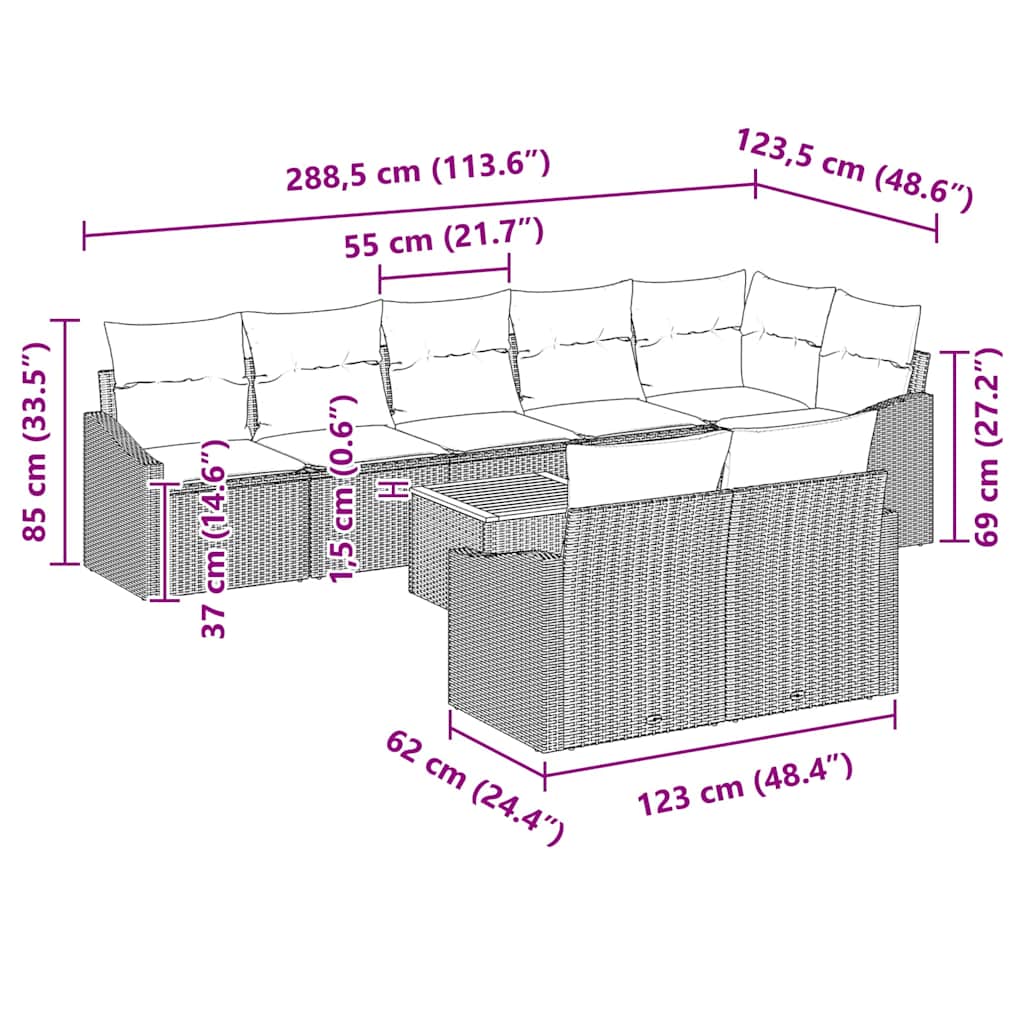 Garden Sofa Set with Storage 9 Pcs Grey Poly Rattan