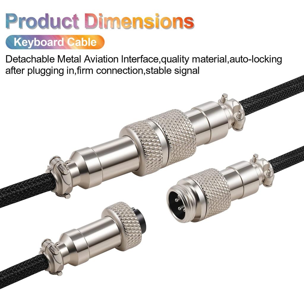 Twozoh USB C Gaming Keyboard Coiled Cable, Double Sleeved Mechanical Detachable Metal Aviator Keyboard Cable (Blue) - Invoice Available