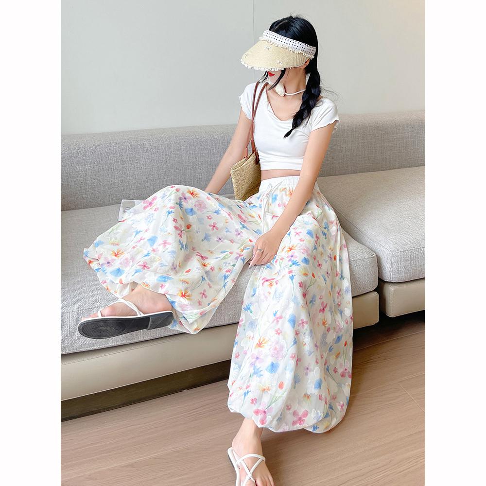 Summer Floral Palazzo Pants Women High Waist Loose Print Wide Leg Trousers Drapery Comfortable