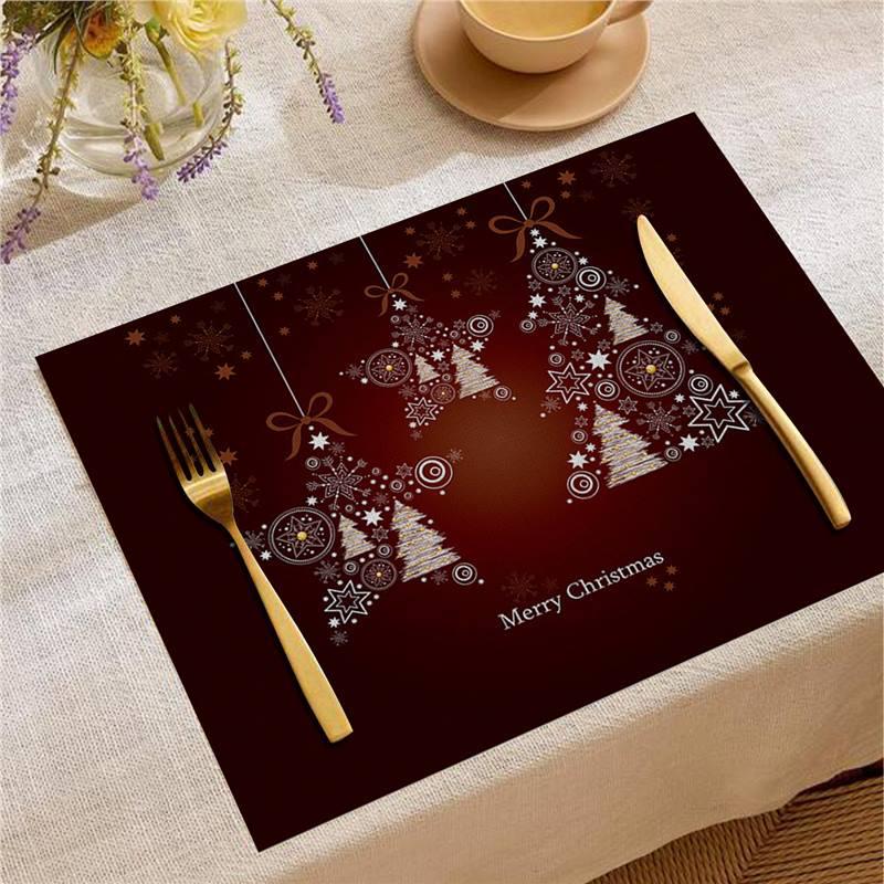Christmas Digital Print Heat-Resistant Linen Placemat: European and American Birthday Party Table Decor