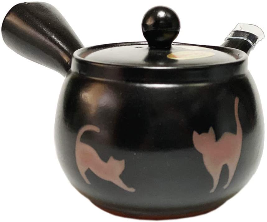 Tokoname-yaki Cat Teapot, Black, 260ml, with Mesh Cloth, Perfect for Tea, Japanese Souvenir, Gift