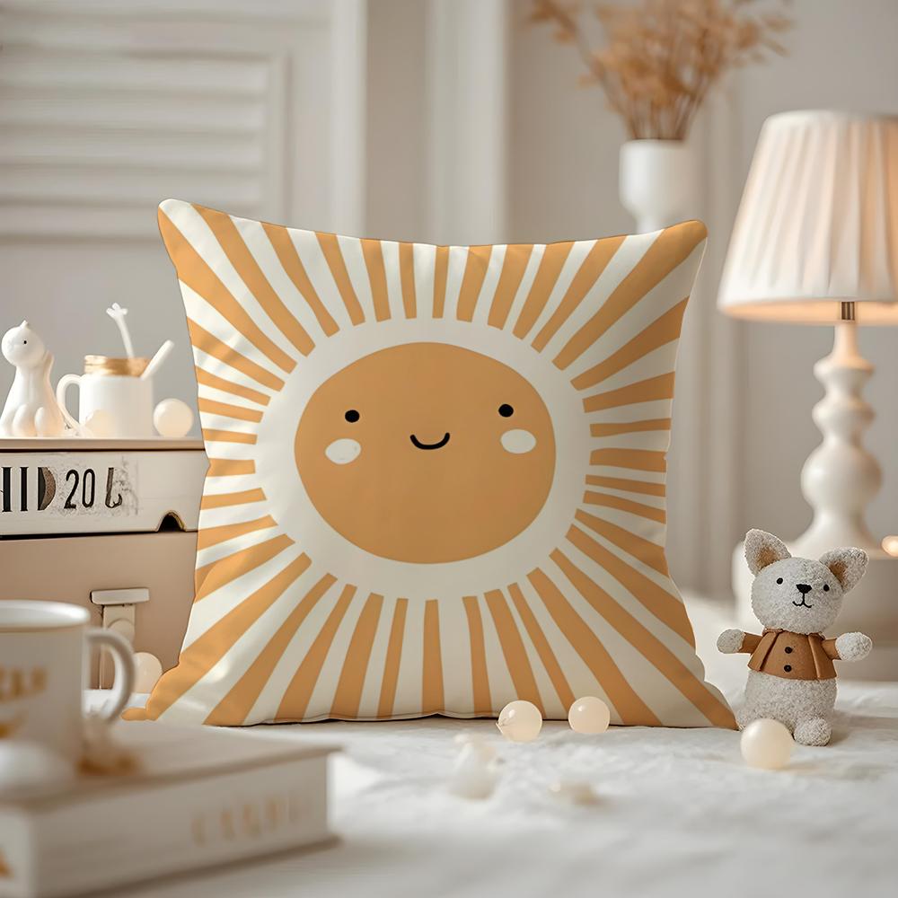 Cartoon Rainbow Sun Cushion Cover Anti-dustmite Pillowcase Invisible Zipper Silky Short Plush Sofa Cushion Cover