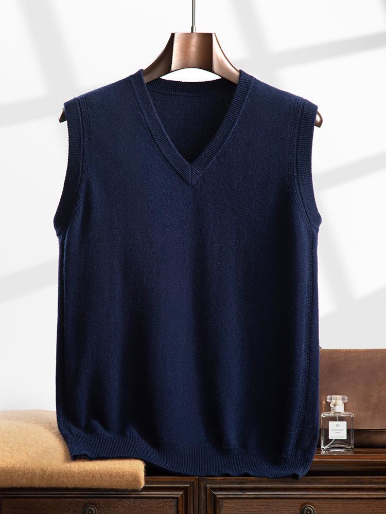 Men's Cashmere V-Neck Pullover Vest - 2025 Autumn Sleeveless Knit Cardigan