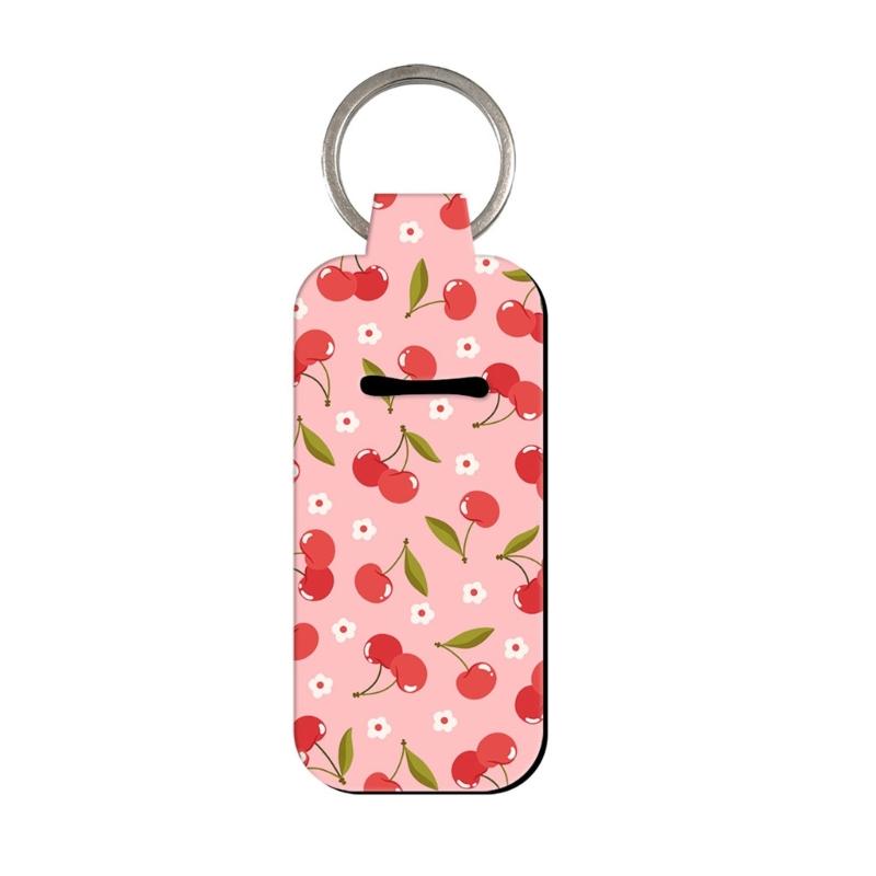 Strawberry Cherry Themed Keychain Lip Balm Holder Waterproof Neoprene Construction Ideal For Secure Stylish Daily Use