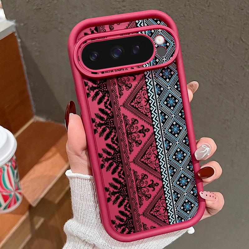 

Vintage Totem Pattern Soft Case For Google Pixel 7 8 Pro 8A 7A Pixel 9 Pro XL Shockproof Solid Color TPU Silicone Phone Cover Google Pixel 10 красный/вино красного