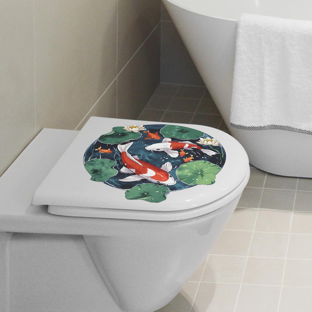Cartoon Carp Lotus Leaves Bedroom Living Room Home Wall Background Beautification Decoration Wall Stickers