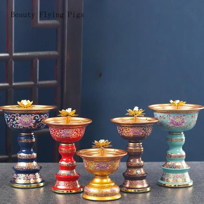 12.1x17.8cm Retro Nostalgic Zinc Alloy Butter Lamp for Home Offerings, Changming Lamp for Buddha Lamp Feng Shui  Buddhism