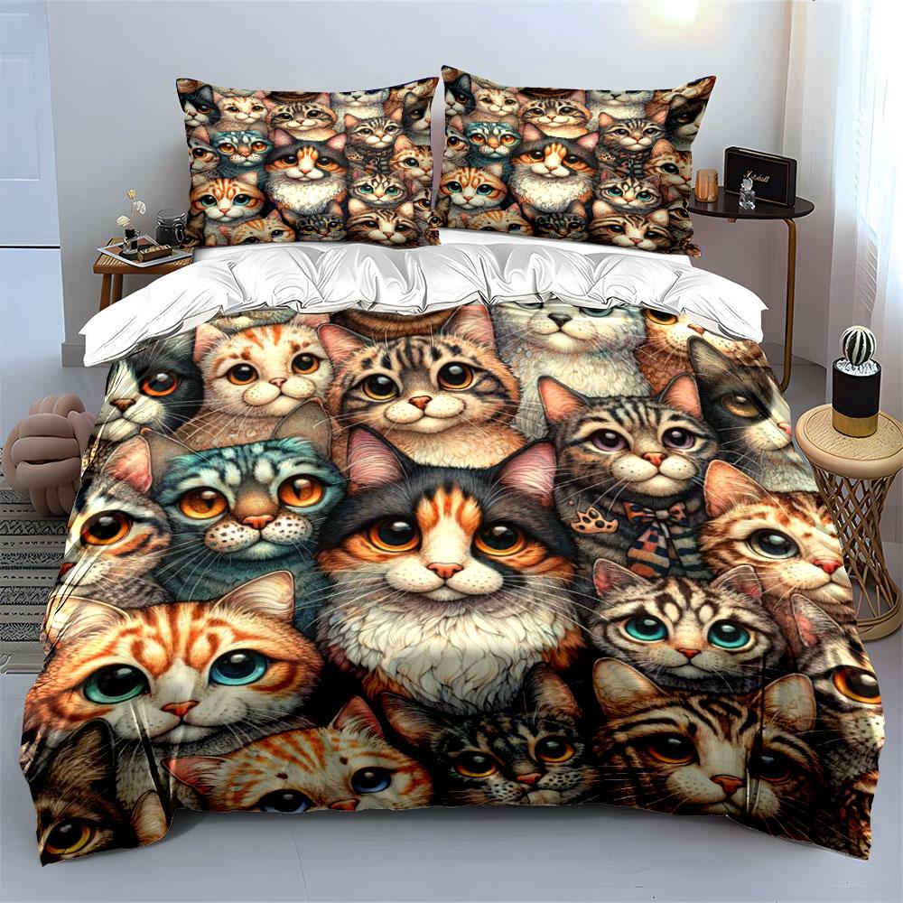 Realistic Cat Faces Pattern. Bedding Sets Duvet Cover Sets Duvet Covers Pillowcases(1*Duvet Cover 2*Pillowcases Without Duvet Insert)