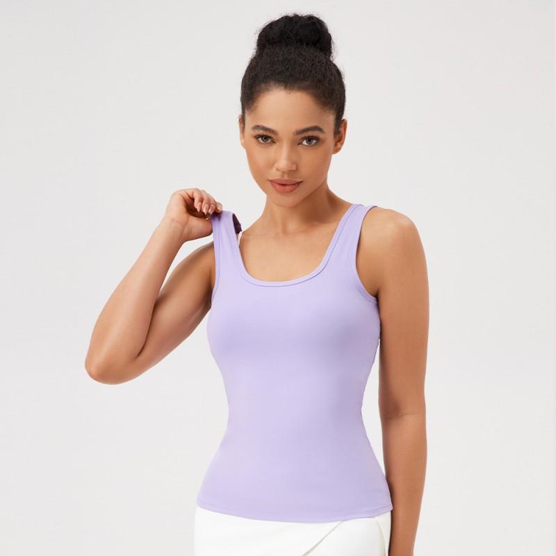Womens Square Neck Yoga Top Seamless Quick-Dry Workout Tank Fitness Running Crop Slim Fit