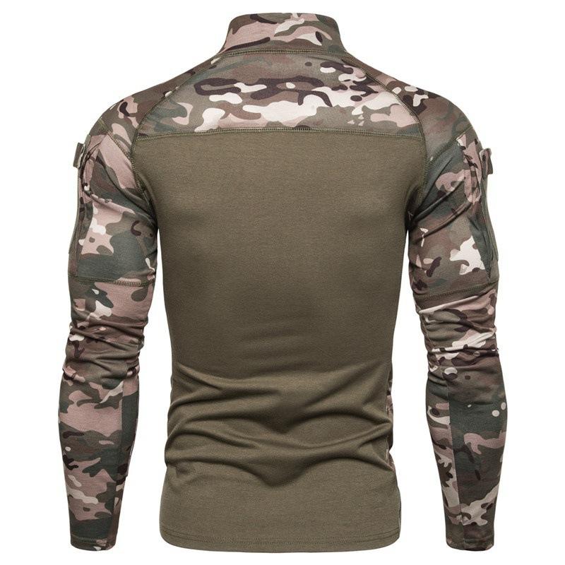 Men's Long Sleeved Elastic Slim Fit Camouflage Polo Casual Stand Collar Cotton Autumn Youth T-shirt Pullovers & Long Sleeves Men’s