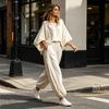 Loose Fit Women Set Women's 2 Piece Sets, Crew Neck Batwing Sleeve Top Two-piece And Lantern Pants Summer Travel Vacation Outfits with Pockets Suit