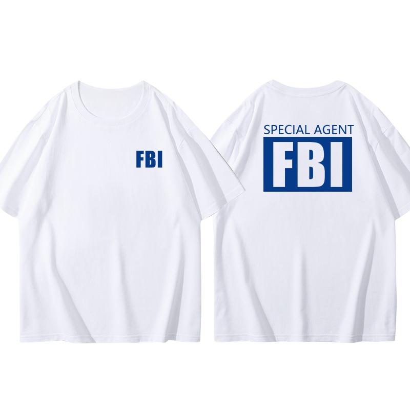 25 Plus Size Cotton Fbi Letter Printed T-shirt Military Style Cotton Jacket Short Sleeved Half Sleeved Casual Round Neck T-shirt