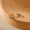 Turquoise Earrings Brass Plated 18K Real Gold Color Retention Retro Circle Metal Texture Ear Buckle Premium Sense