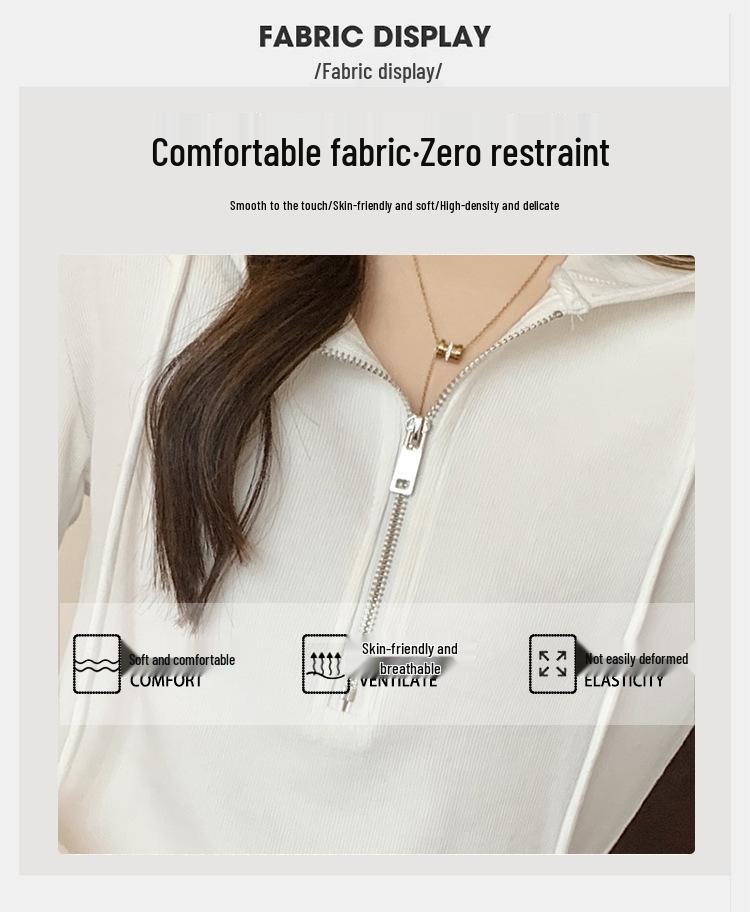 Stilvoller schmal geschnittener Damen-Hoodie: Leichte Baumwolle, Langarm, Reißverschluss-Design für Frühling & Sommer.