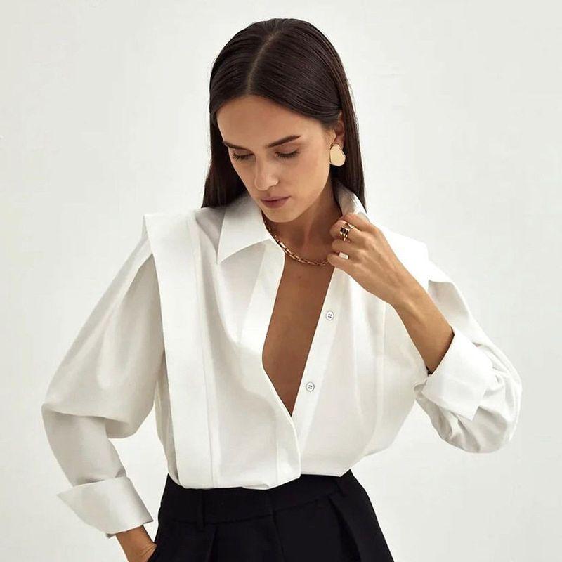 2026 Spring White Pure Cotton Niche Design French Style Shirt European and American New Fashion Export Commuter Women s Shirt White S