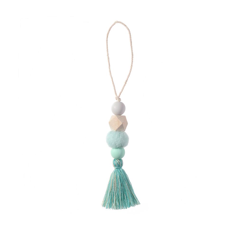 Home Decor Wood Bead Closet Pendant With Tassels Clothes Rack Garland Farmhouse Rustic Door Handle Drawer Knob