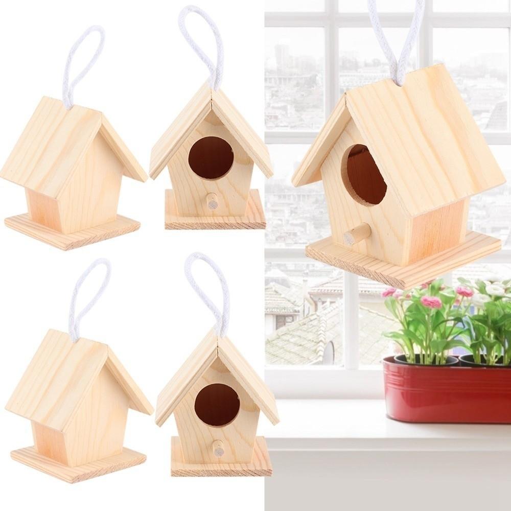 4Pcs Durable Hanging Bird House Hanging Design Insect Resistant Wooden Bird Cage Moisture Resistant Premium Platane Wood