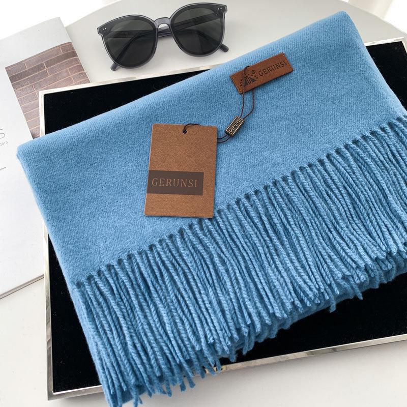 Women's 300g Solid Color Imitation Cashmere Scarf – High-End, All-Match, Warm Autumn/Winter Shawl.