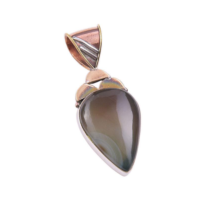 Natural Botswana Agate 925 Solid Sterling Silver Gift TwoTone Pendant 1.75" i2O76