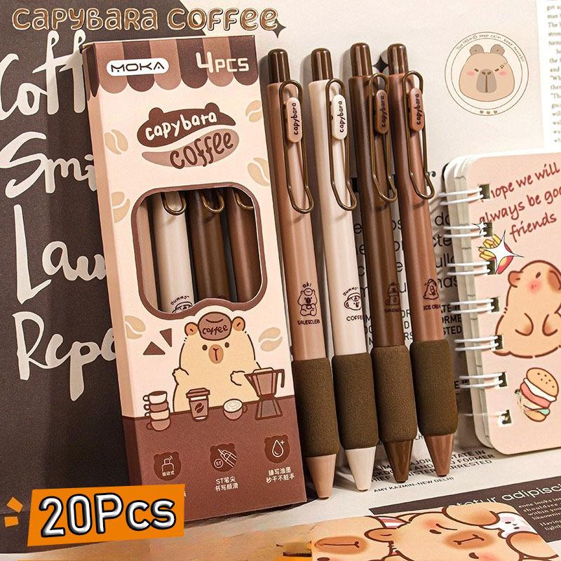 

4Pcs Cartoon Capibala Pressing Pen School Supplies Aesthetic Stationery Kawaii Neutral Pen Set Quick Drying Ballpoint Pen Random style4PCS