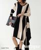 Antiqua Bias Striped Knit Black X Oatmeal Women's Dress, Asymmetrical, PN-00011, 05,