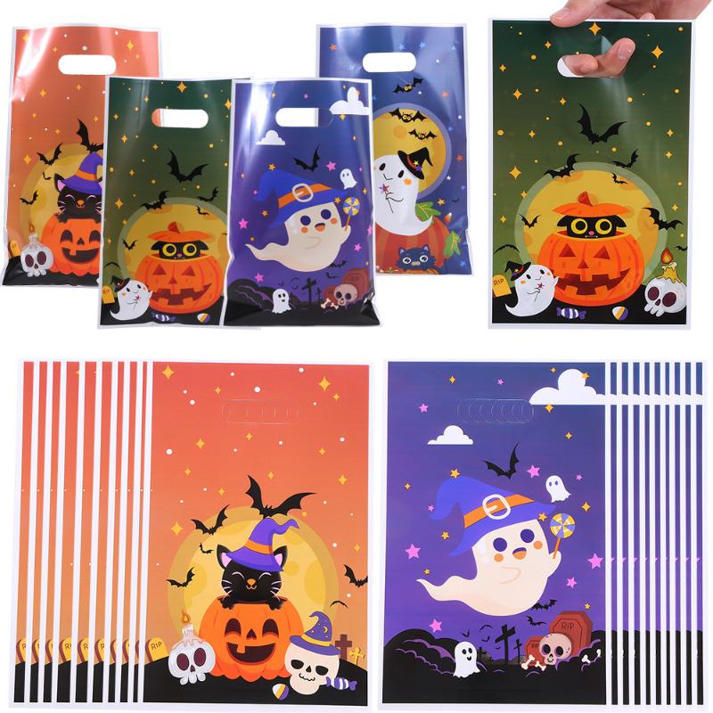 10/30/40/50/100Pcs Halloween Candy Bags Pumpkin Ghost Cookies Gift Packing Bags Trick Or Treat Bags Halloween Decorations
