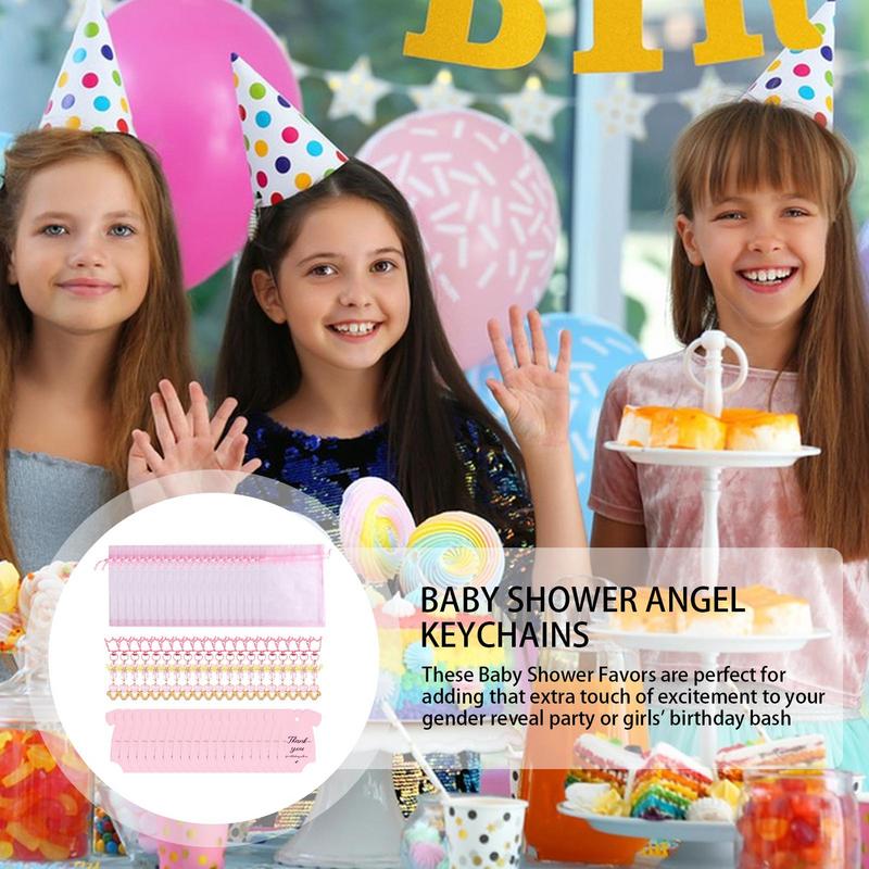 Baby Shower Angel Keychains Pink Baptism Favors With Thank You Card Pink Baby Girl Angel Charm Guest Favors Bulk For Birthday