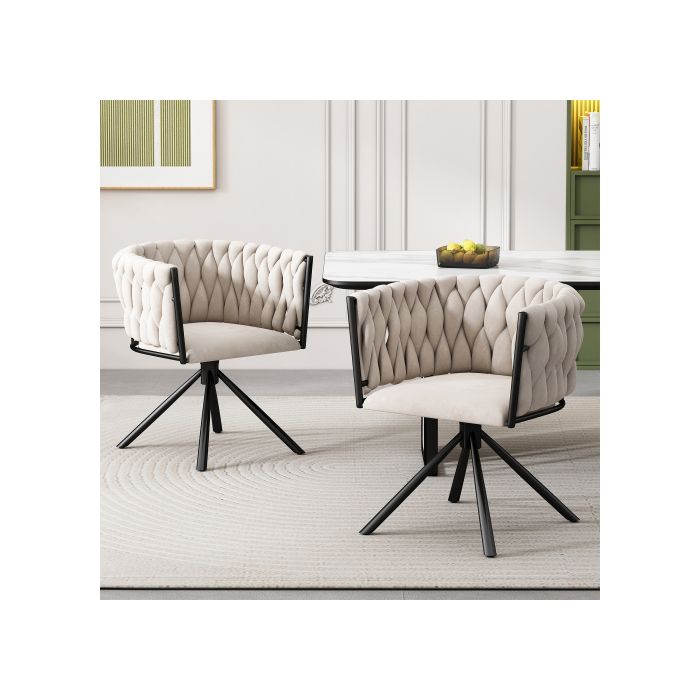 Chaise de salle à manger - MUVOE - Velours beige - Pivotante 360° - Design ergonomique - 4 pieds métal